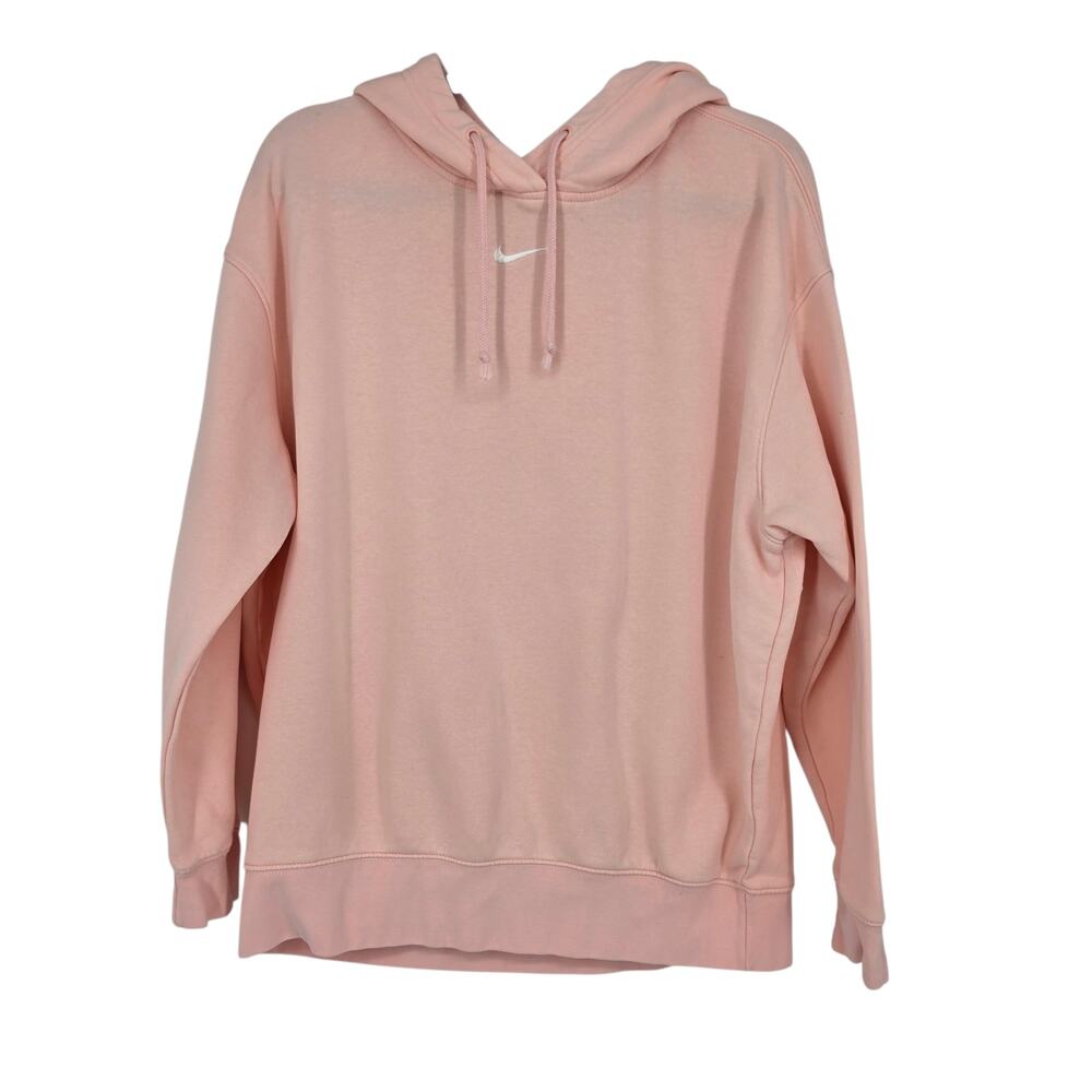 NWOT Nike Pink Embroidery Logo Essential Fleece Oversized Hoodie Sweatshirt Sz S